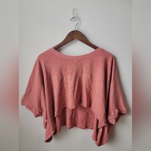 Pink Cropped Oversized Flowy T-Shirt